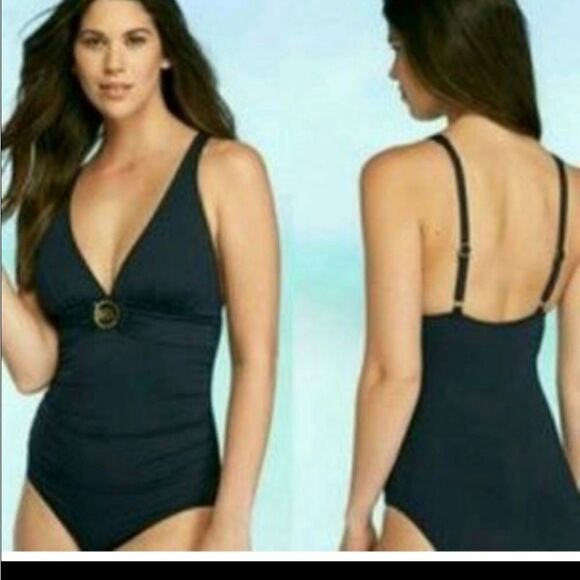 🆕️Michael Kors Iconic Black Solids Logo Ring One-Piece Swimsuit Size 6